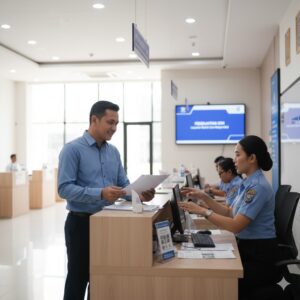 SIM A Jasa pembuatan SIM – pria Indonesia sedang mengurus pembuatan SIM dengan cepat dan mudah di kantor pelayanan resmi dan di bantu biro jasa sim jabodetabek