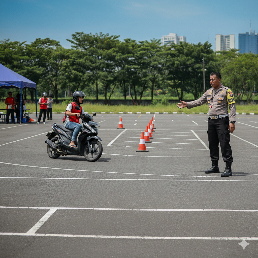 Petugas kepolisian membantu warga dalam proses pembuatan SIM C di Jakarta – Jasa Pembuatan SIM C Jakarta resmi dan cepat