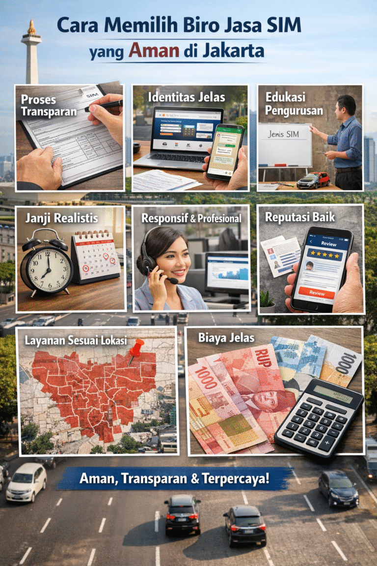 Cara memilih biro jasa SIM yang aman di Jakarta dengan layanan transparan, identitas jelas, biaya resmi, dan proses sesuai prosedur