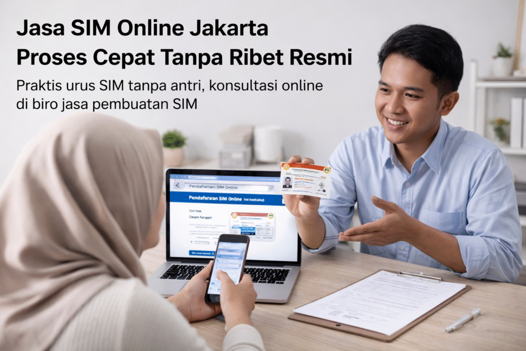 Jasa SIM Online Jakarta Proses Cepat Tanpa Ribet: Panduan Lengkap 2026 proses jasa sim online jakarta di kantor satpas mulai dari konsultasi input data digital tes kesehatan psikologi hingga pengambilan foto dan sidik jari