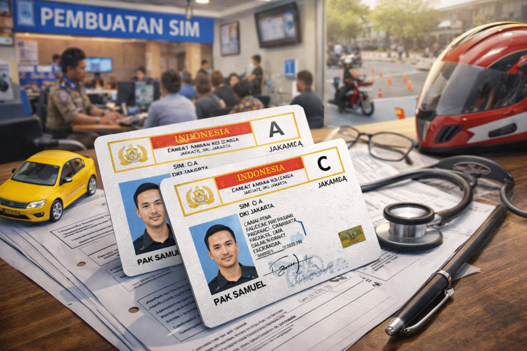Infografis syarat administrasi membuat SIM A dan SIM C terbaru 2026.